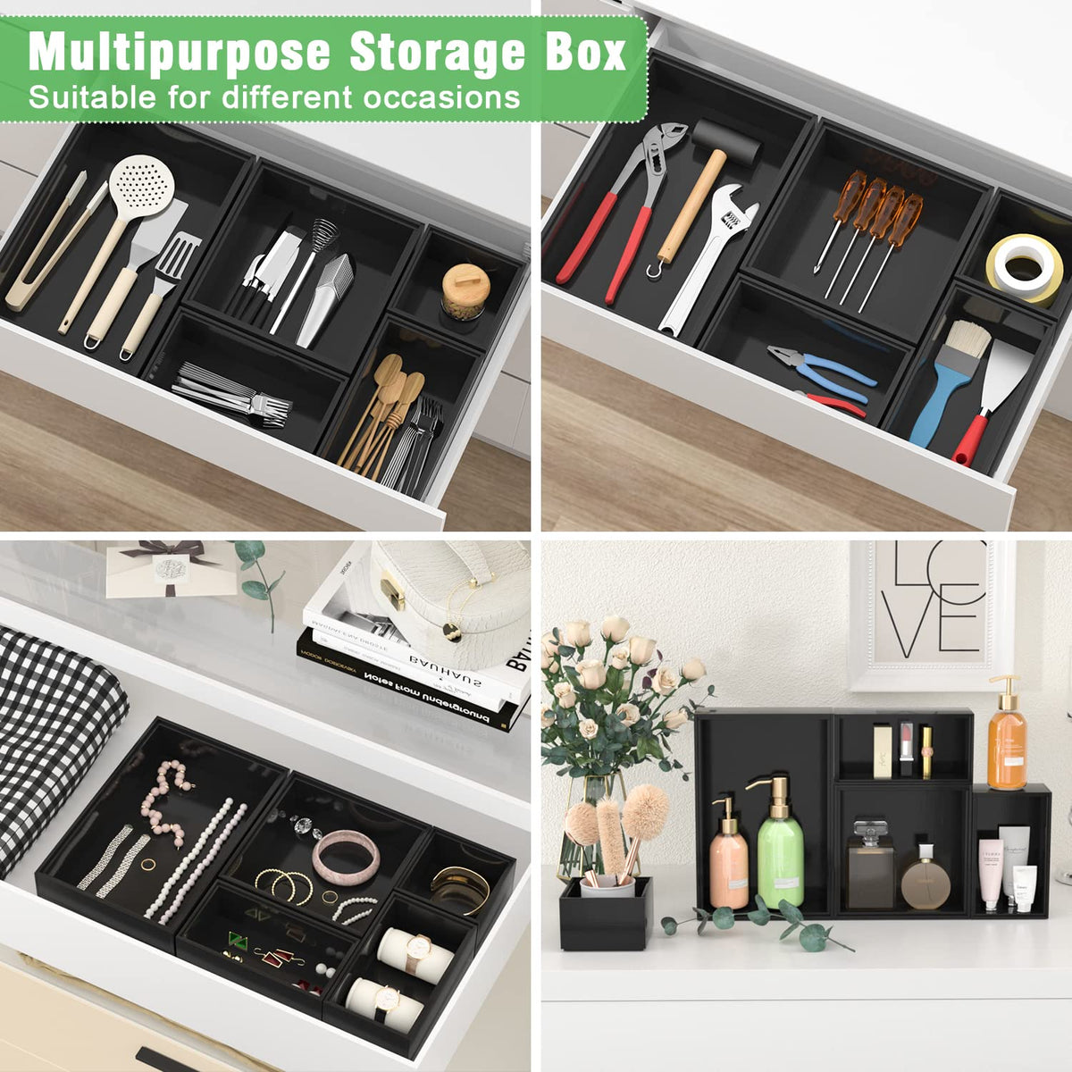 Bambloom multi-use storage boxes organize utensils, office supplies, or jewelry.