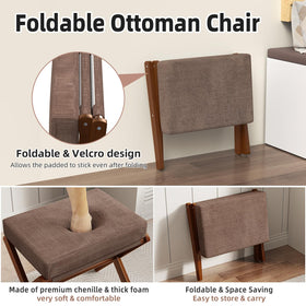 BAMBOOHOMIE foot stool close-up shows premium chenille fabric and thick foam cushion.