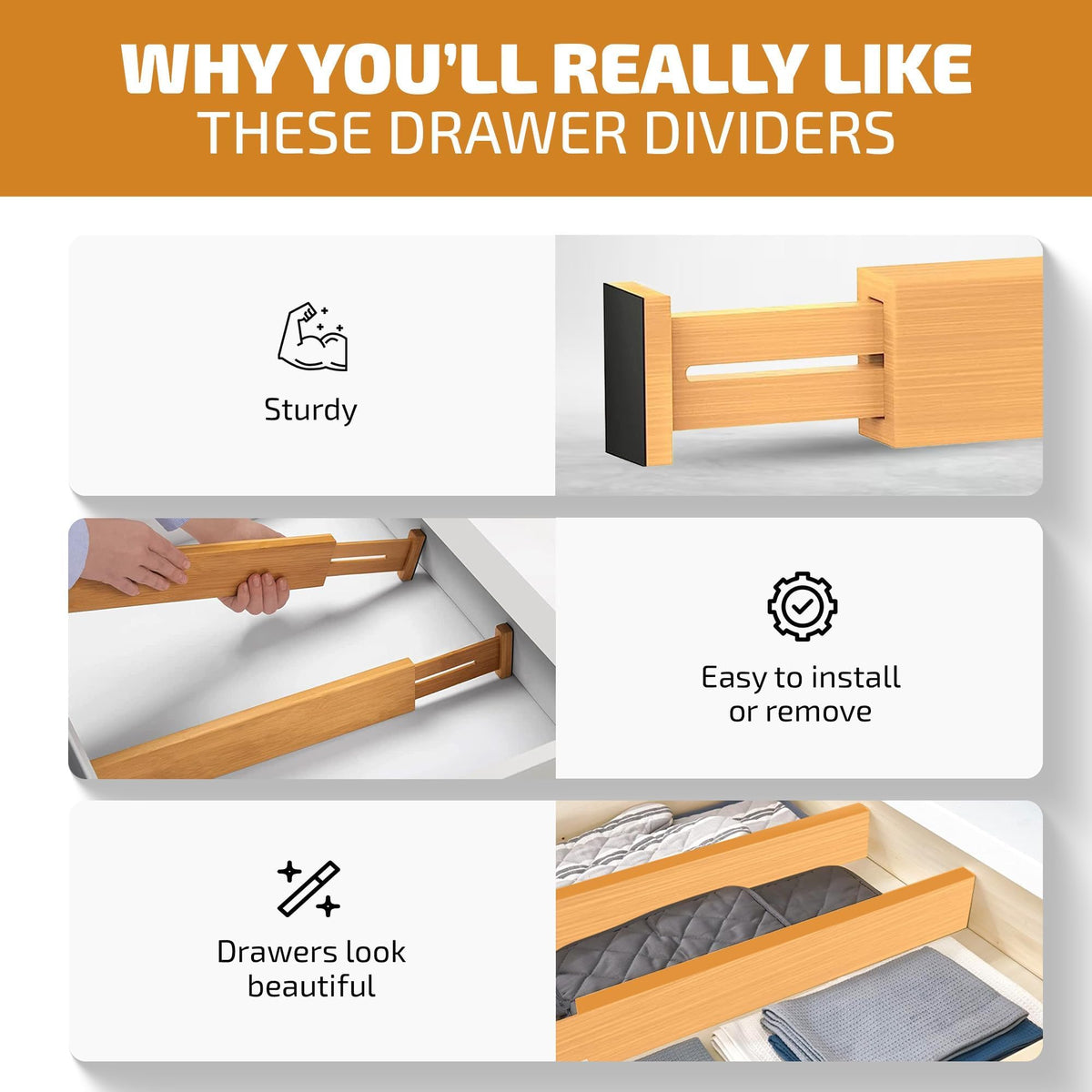 Bambüsi easy-installation dividers slide in without scratching surfaces.