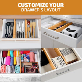 Bambüsi office-drawer dividers separate pens and supplies.