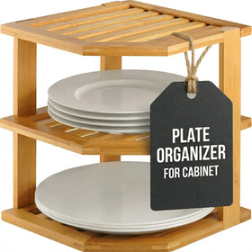 Bambüsi 3-tier corner shelf showcased in a kitchen cabinet for space saving and easy access