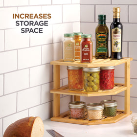 Bottom tier used for pantry items and snacks in a compact layout