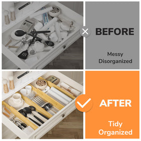 BAMEOS 4-pack bamboo dividers for versatile drawer organization.