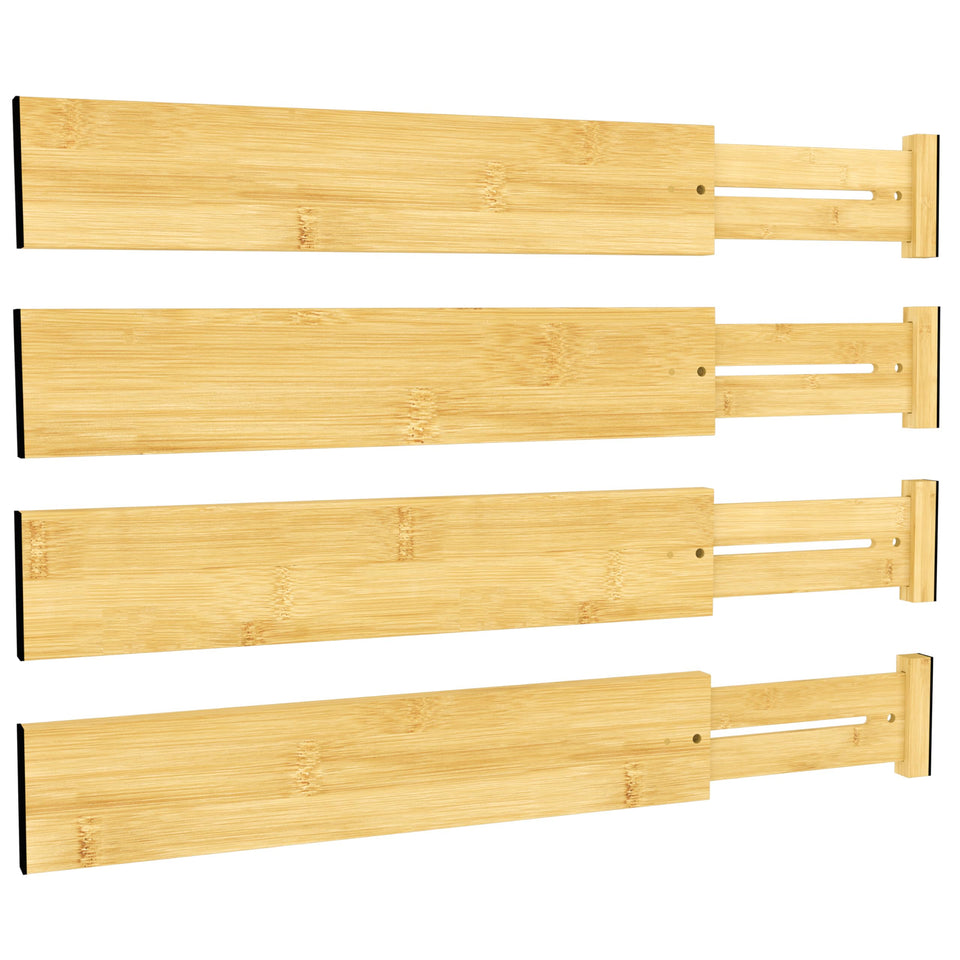 BAMEOS bamboo drawer divider, 3-inch high, keeps utensil drawer neatly organized.