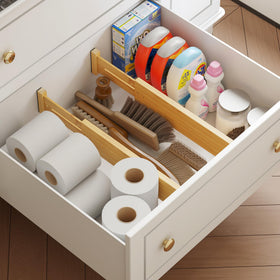 BAMEOS bamboo drawer divider adjustable length enables custom drawer layouts