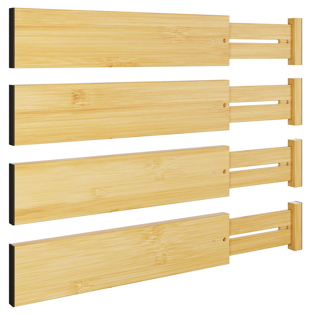 BAMEOS bamboo drawer divider extendable shows flexible organization in a drawer
