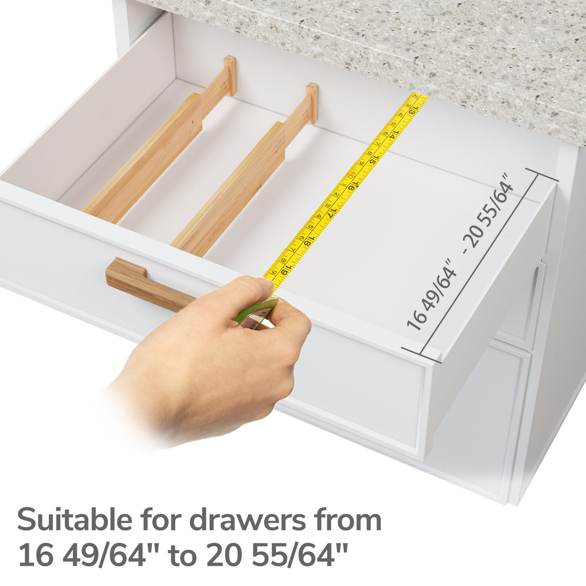 BAMEOS drawer dividers with anti-scratch pads protecting surfaces