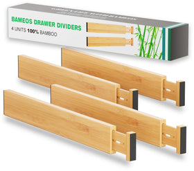 BAMEOS bamboo drawer dividers expanded to fit larger drawers for flexible organization