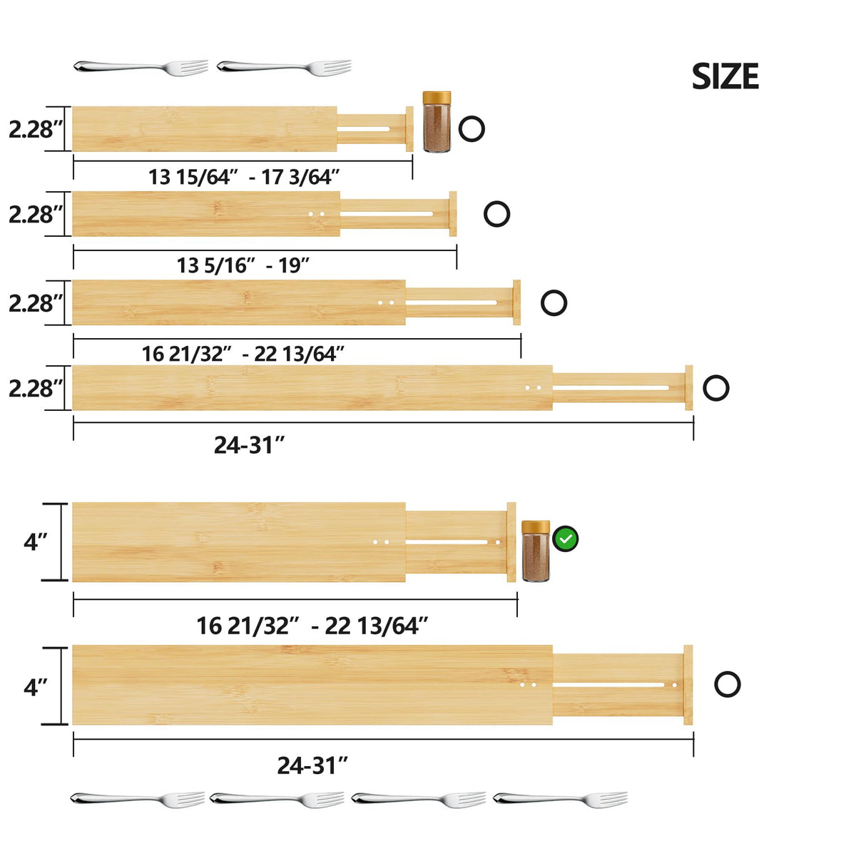 BAMEOS bamboo divider with anti-scratch pads protecting drawers.