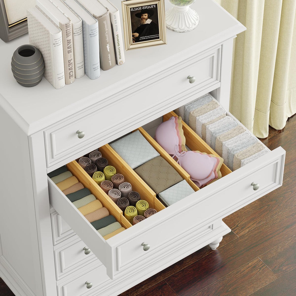 BAMEOS bamboo divider in wardrobe for cosmetics and accessories.