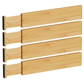 BAMEOS expandable bamboo drawer divider extended length for flexible organization.