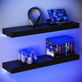BAMEOS LED wall panel with floating shelves for ambient lighting and display.