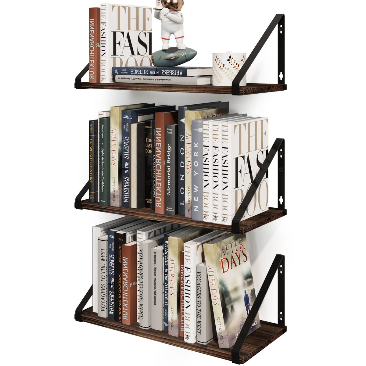 BAMEOS rustic wood floating shelf on wall showing natural grain and warm finish
