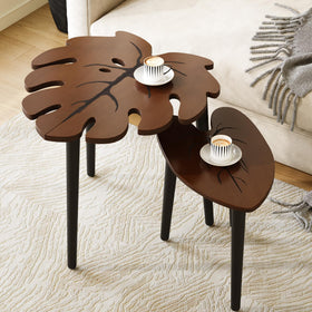 BAMEOS Monstera leaf nesting tables set 2 with leaf design for stylish living rooms.