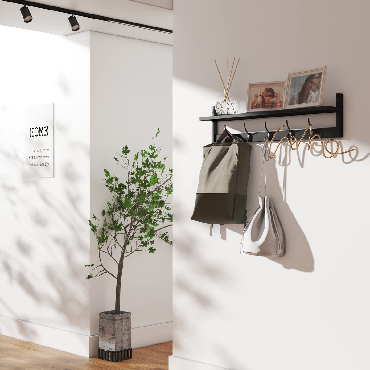 BAMEOS rustic brown finish complements living room and entryway decor.