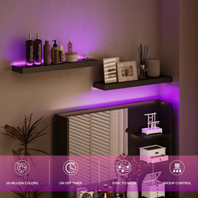 BAMEOS wall-mounted shelves controlled via app for quick customization.