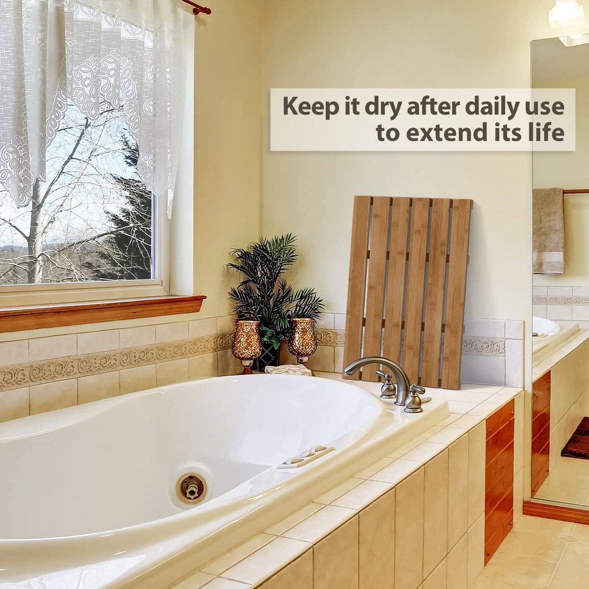 Bamfan bamboo bath mat walnut easy-clean surface stays tidy with a quick wipe
