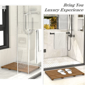 Bamfan bamboo bath mat walnut non-slip feet protect floors during showers