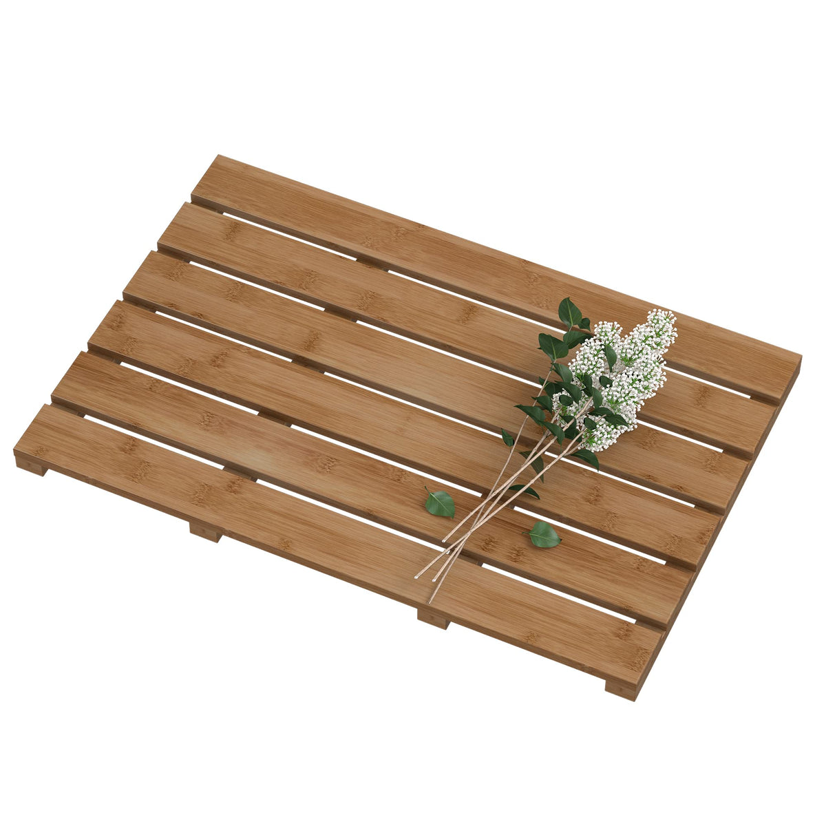 Bamfan bamboo bath mat walnut slatted promotes fast drainage after showers