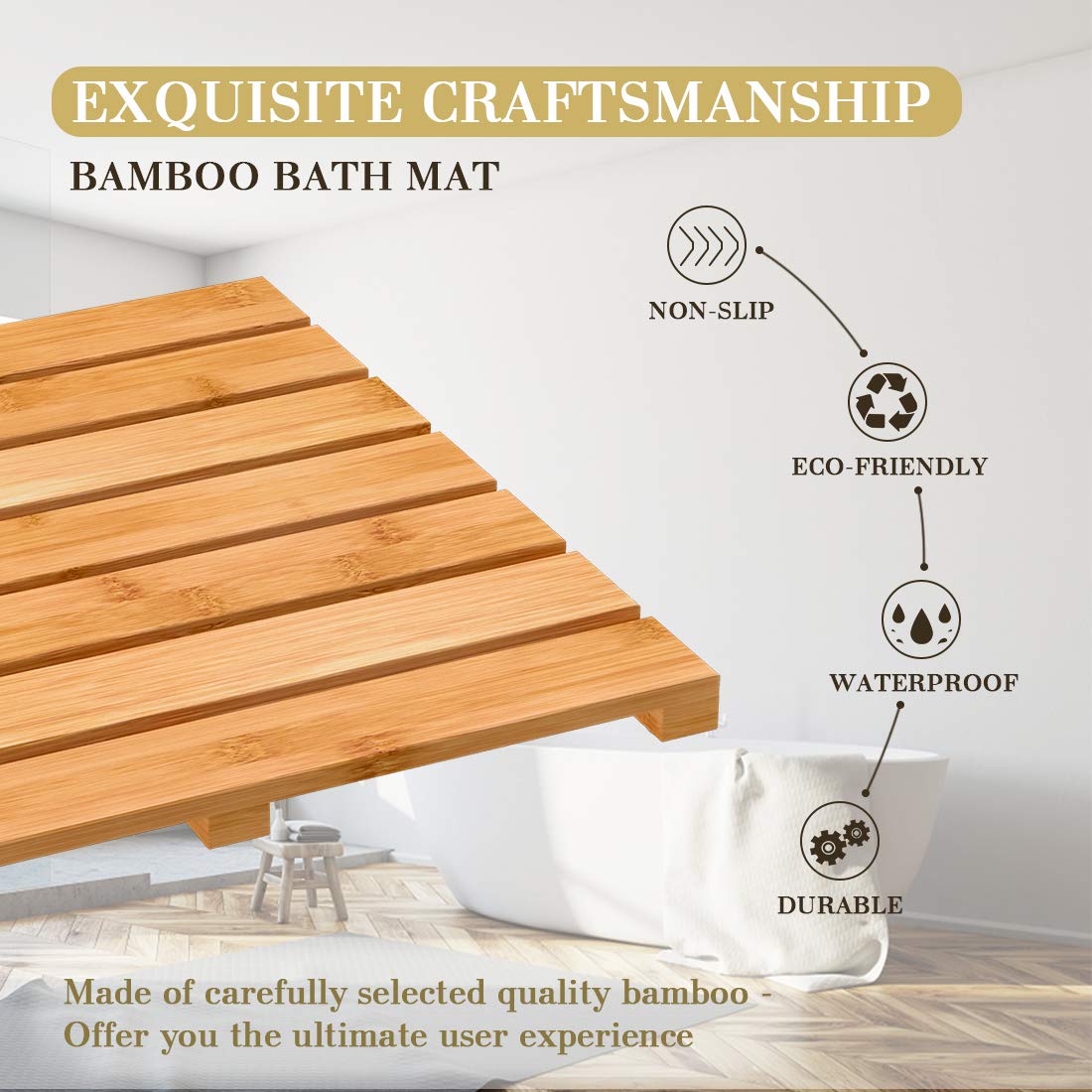 Bamfan modern bamboo mat enhances bathroom decor