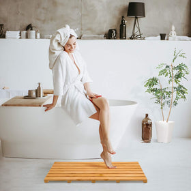 Bamfan bamboo shower mat shows waterproof coating for drainage