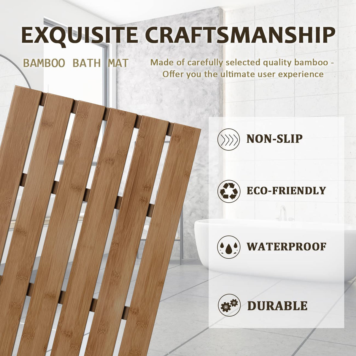 Bamfan bamboo bath mat walnut ideal for beachside homes and spa areas