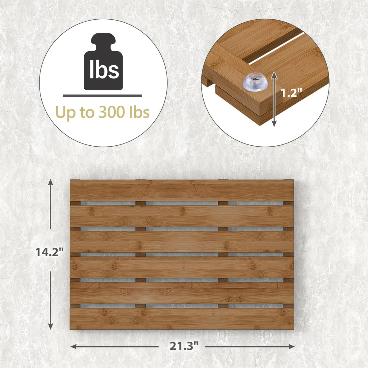 Bamfan bamboo bath mat walnut suitable for indoor and outdoor showers and spaces