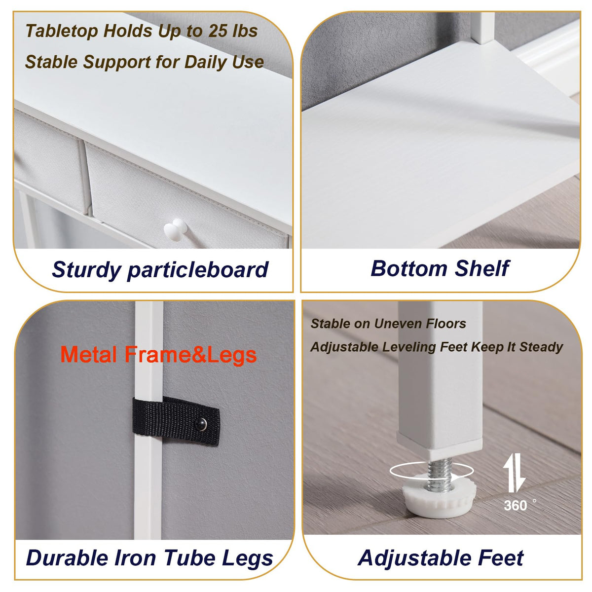 BAMGROW narrow console table with fabric drawers in compact hallway use.