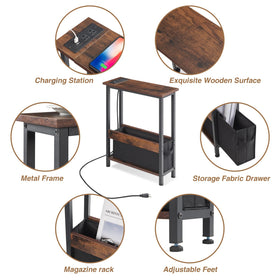 BAMGROW Slim Charging End Table compact bedroom setup beside a bed.