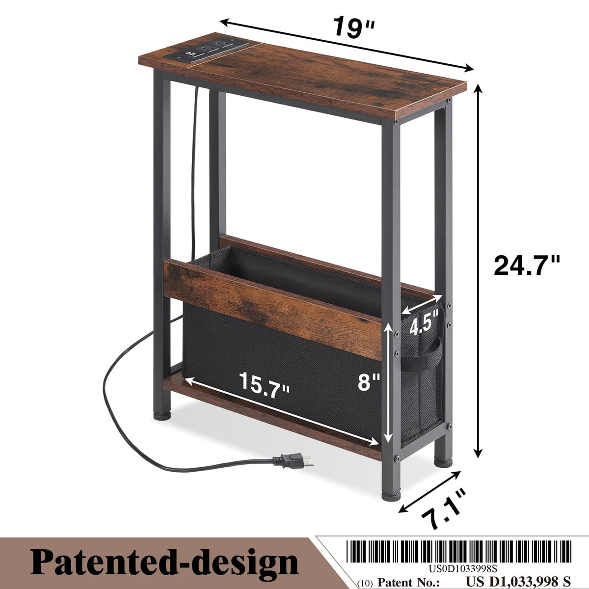 BAMGROW Slim Charging End Table USB ports ready for devices.