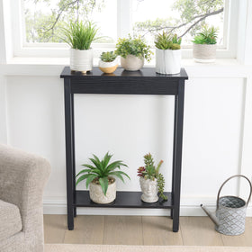 BAMGROW tall narrow display stand in hallway highlights vertical space.