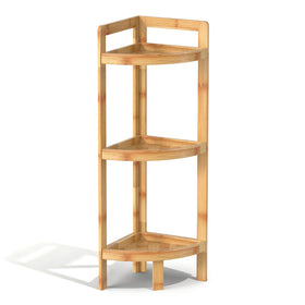 BAMHIGHS bamboo 3-tier corner shelf front view for compact space-saving display