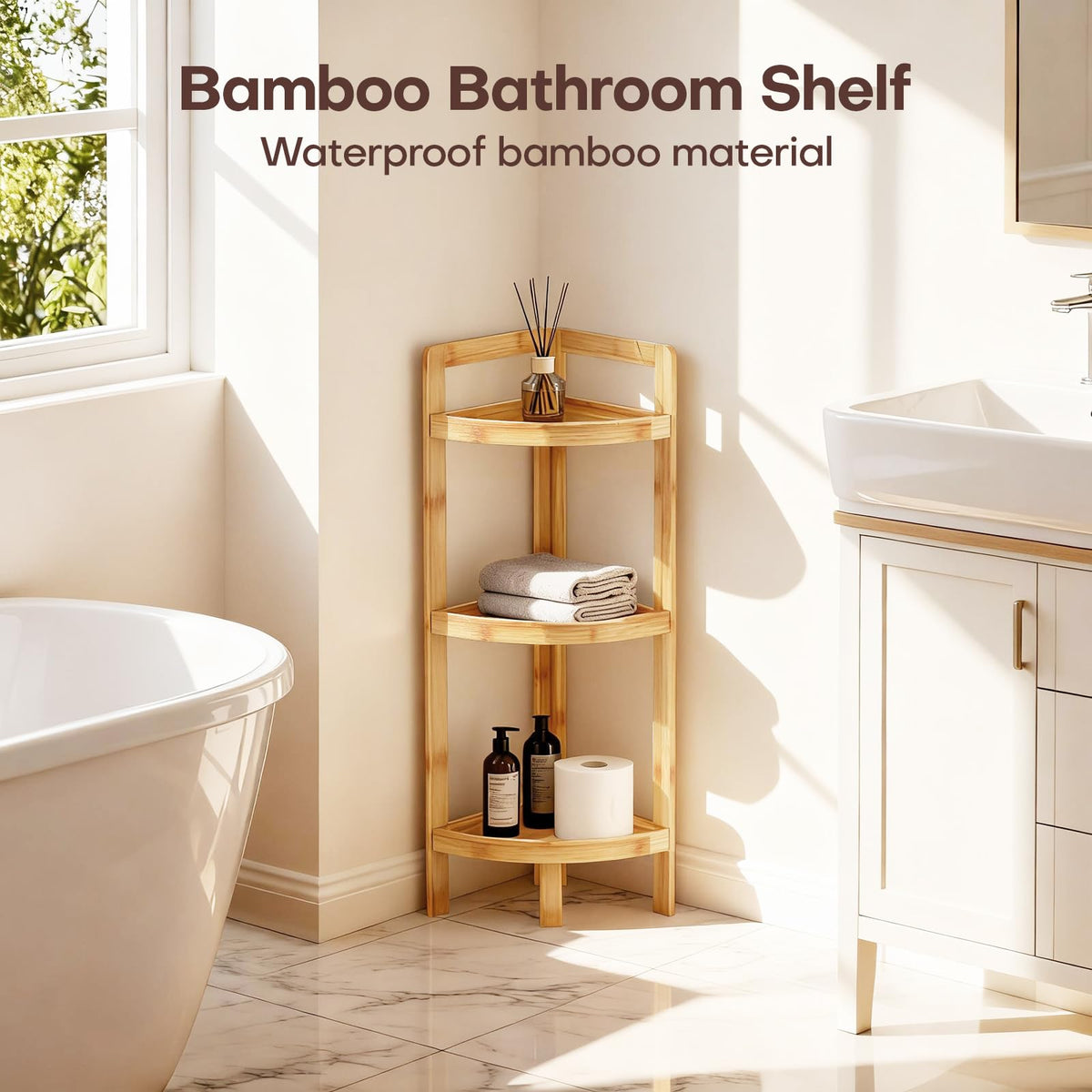 BAMHIGHS 3-tier corner shelf in a cozy corner