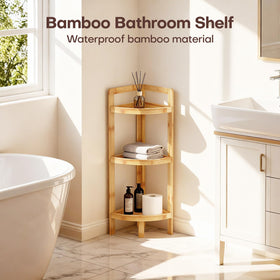 BAMHIGHS 3-tier corner shelf in a cozy corner