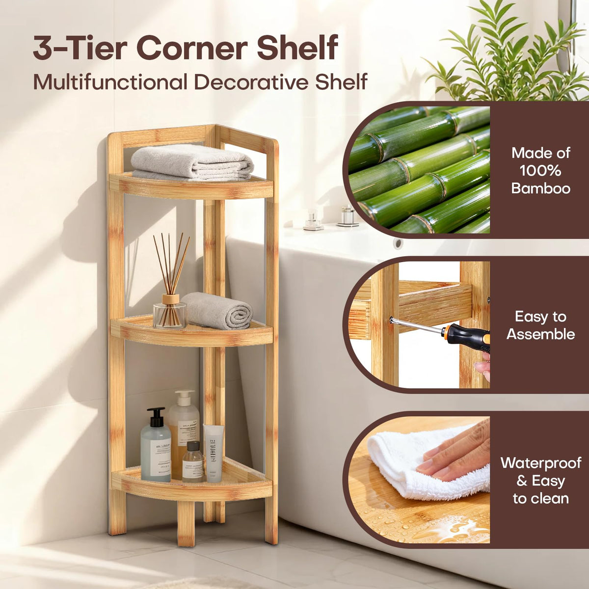 BAMHIGHS bamboo shelf side view emphasizes durable corner stability
