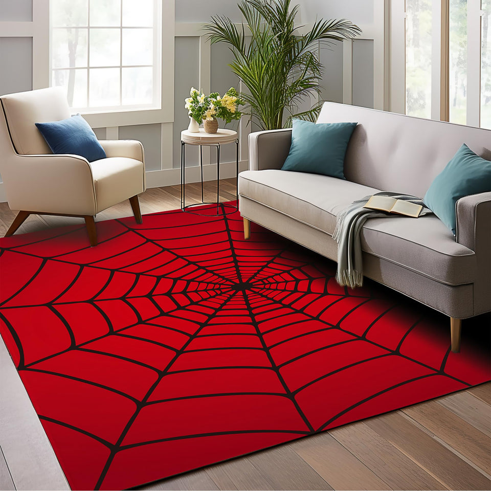 BAMOWEY Red Spider Web Area Rug 5x7 adds bold style and cozy warmth to any room.