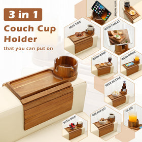 BAMTRAY 360-degree rotation cup holder demonstrates flexible placement of drinks on the armrest.
