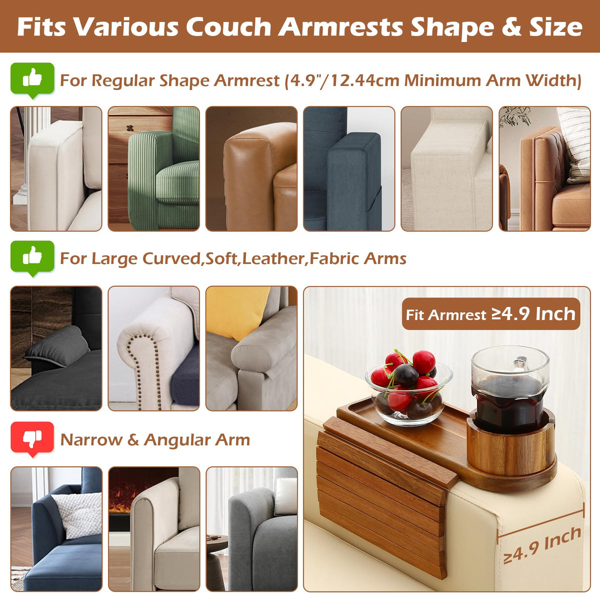 BAMTRAY foldable sofa armrest table attached to a couch for snacks and devices.