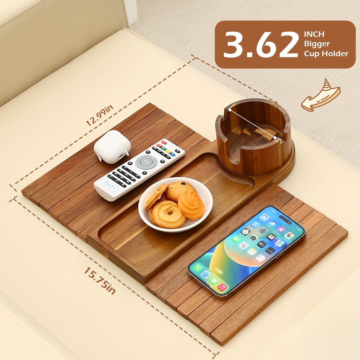 BAMTRAY non-slip pad enhances stability on the couch to reduce spills.