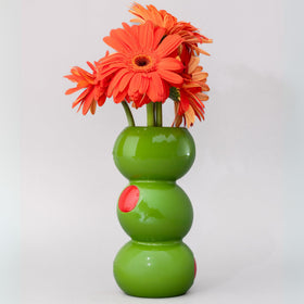 Ban.do Vase hand-painted-texture; olive finish brings vintage charm to any shelf.