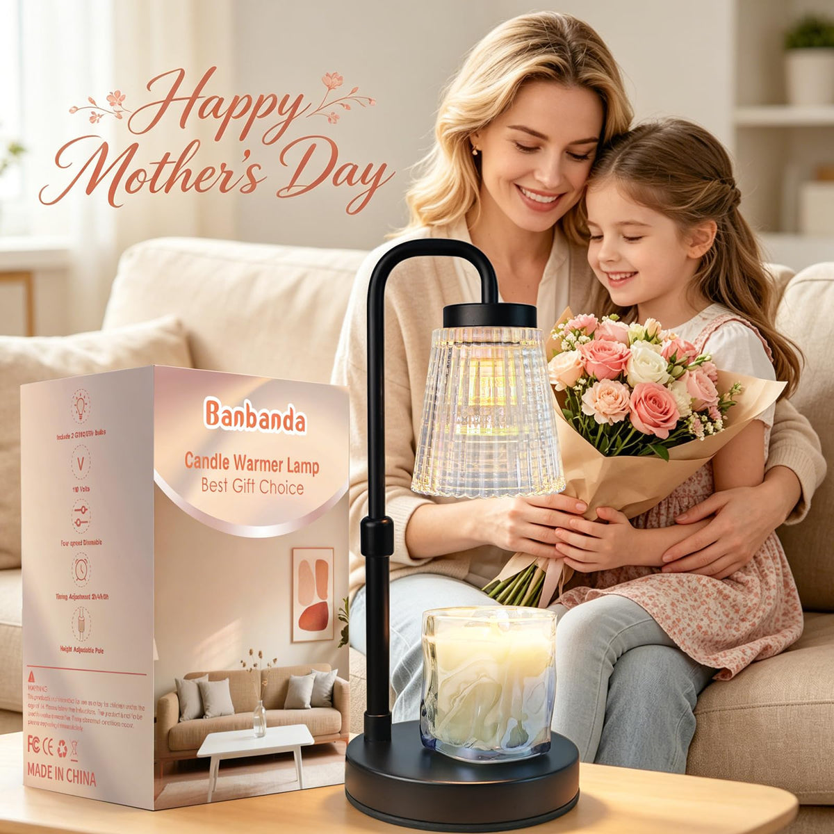 Banbanda Candle Warmer Lamp with adjustable pole over a candle