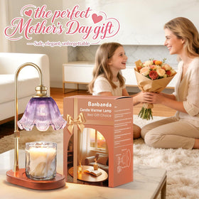 Banbanda Candle Warmer Lamp timer settings show 2/4/8 hours for worry-free use.