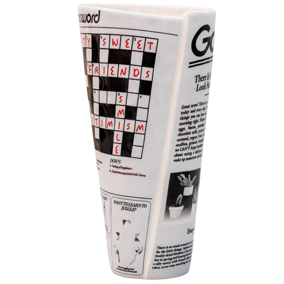 ban.do Vintage Newspaper Vase with wrap print for chic shelf display.