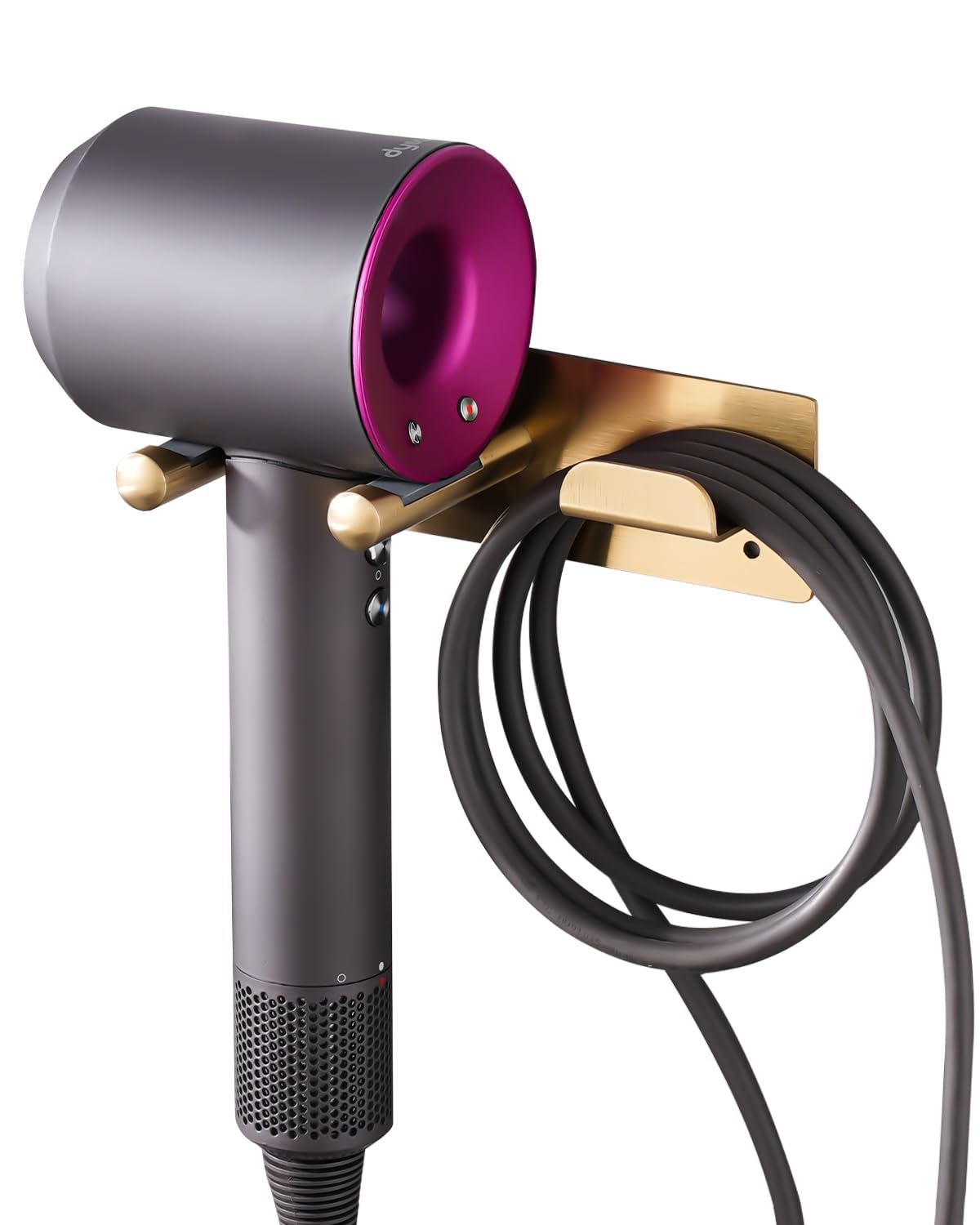 BANJEKT hair dryer holder gold wall mount for organized bathroom