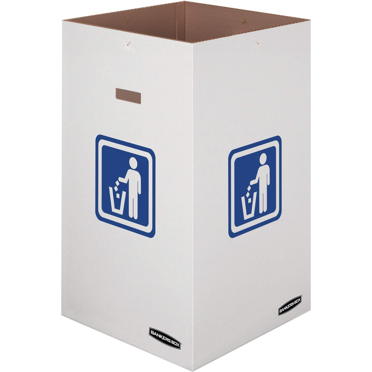 Bankers Box 42-gallon trash bin front view, sturdy design ideal for events