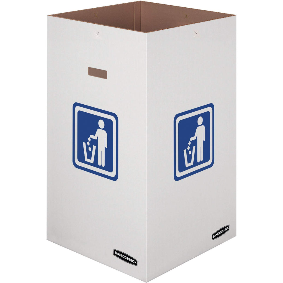 Bankers Box 42-gallon trash bin front view, sturdy design ideal for events