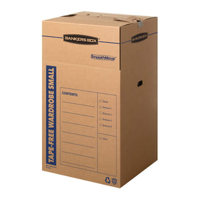 Bankers Box Short Wardrobe Box with hanging bar for organized closet moves.