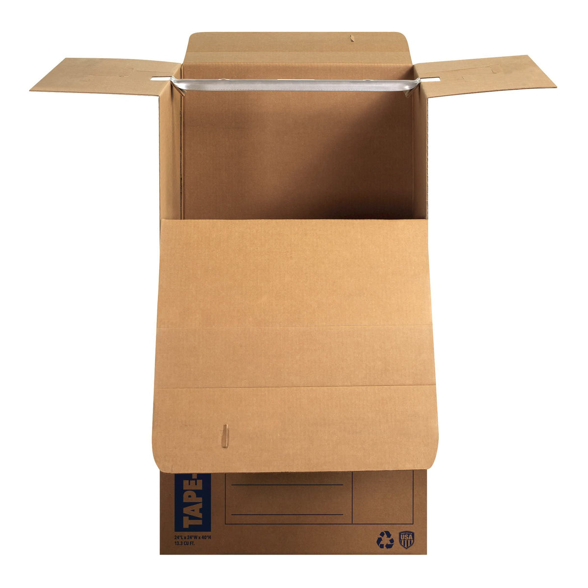 Bankers Box tall wardrobe box secure closure for long-term storage.