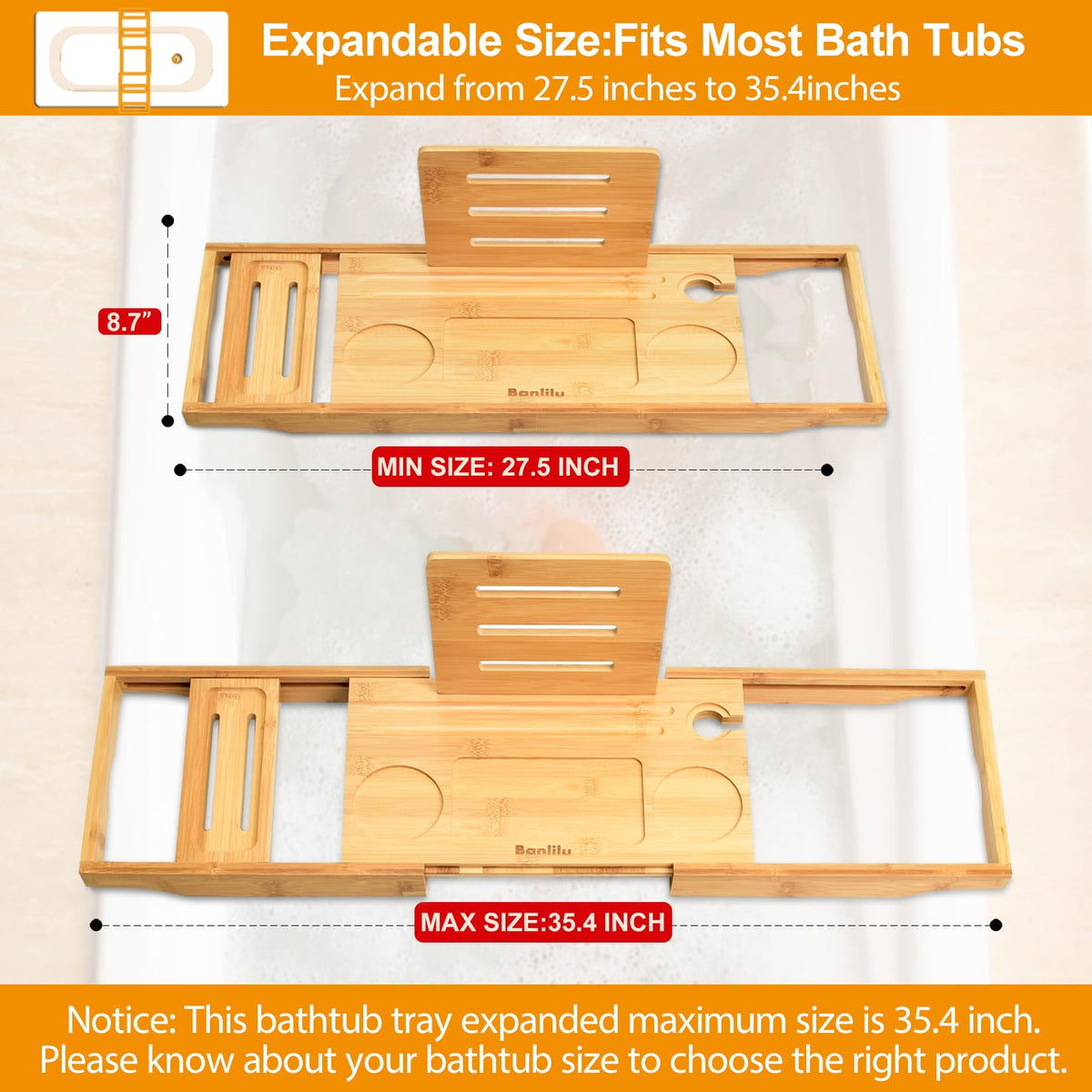 Banlilu bamboo bath tray with wine holder creates a luxurious bath ritual