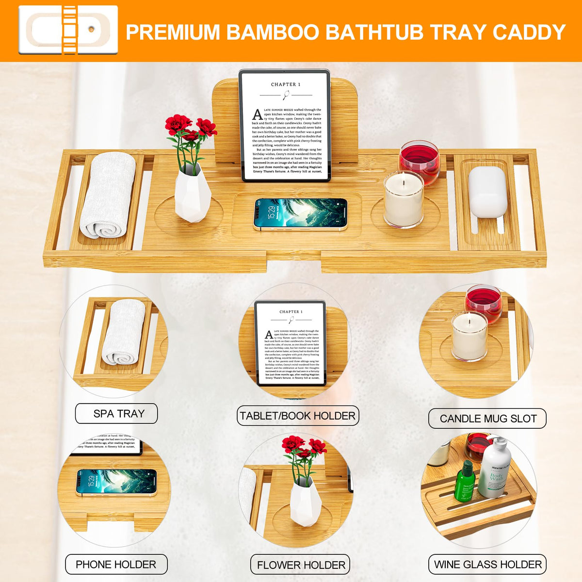 Banlilu bamboo tray for tub with water-resistant lacquer